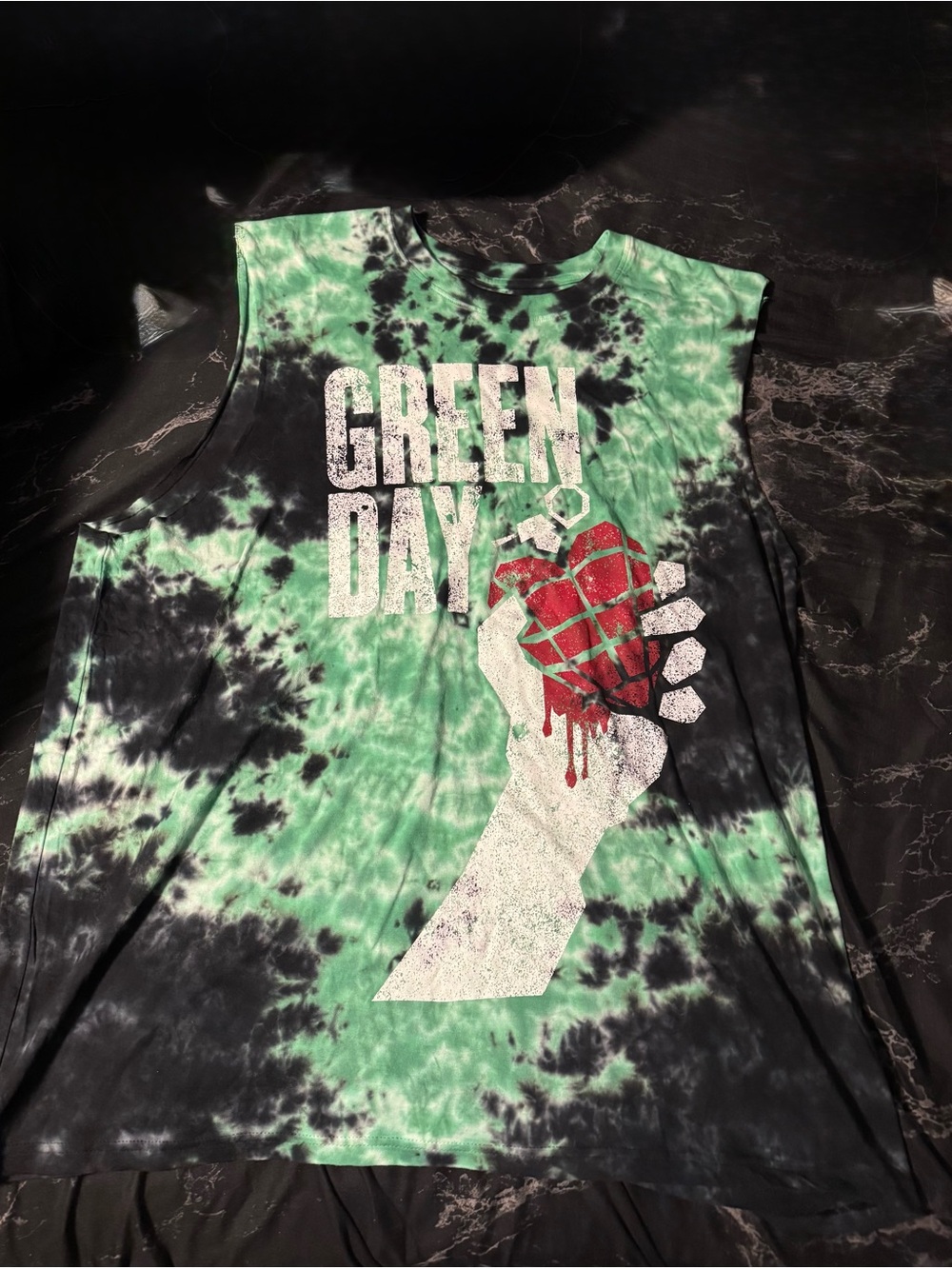 Green Day Tie-Dye Sleeveless Tank Top - Green/Black